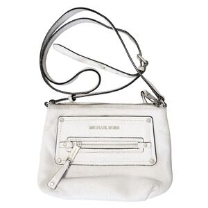 Michael Kors RARE Crossbody Bag Purse White Leather Zip Pocket Designer Handbag